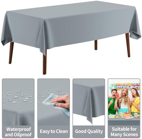 CXPSINC 54 Inch X 100 Feet Plastic Table Cover Roll Disposable Tablecloth with Slide Cutter for All Type/Shape Tables | Party, Banquet, Birthdays, Weddings(Silver, 100 Feet)
