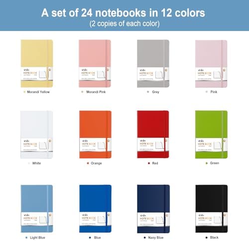 ViVin 24 Pack A5 Hardcover Lined Notebook,192 pg College Ruled 5.5x8.3
