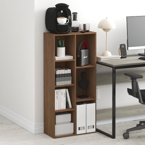 Furinno Luder 7-Cube Book Shelf, Bookshelf, Bookcase, Warm Walnut