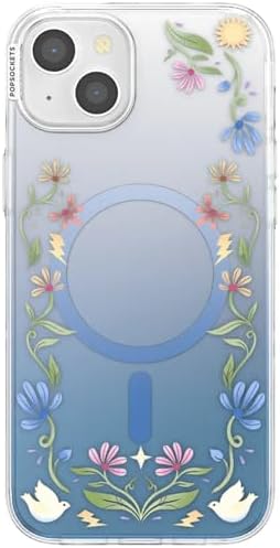 PopSockets iPhone 15 Plus Phone Case with MagSafe, Wireless Charging Compatible, Disney - Boho Wildflowers Blue