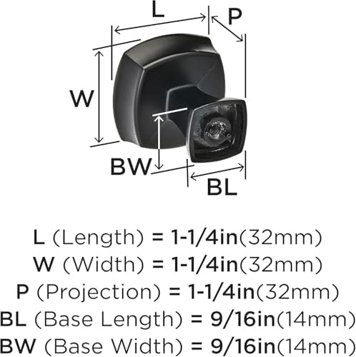 Amerock 10 Pack 1-1/4" Square Stature Matte Black Cabinet Knob