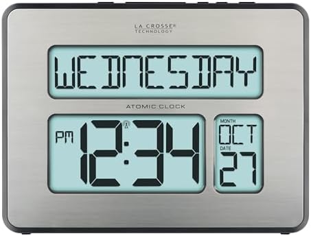 La Crosse Technology 513-1419BLv4-INT Backlight Atomic Full Calendar Clock with Extra Large Digits
