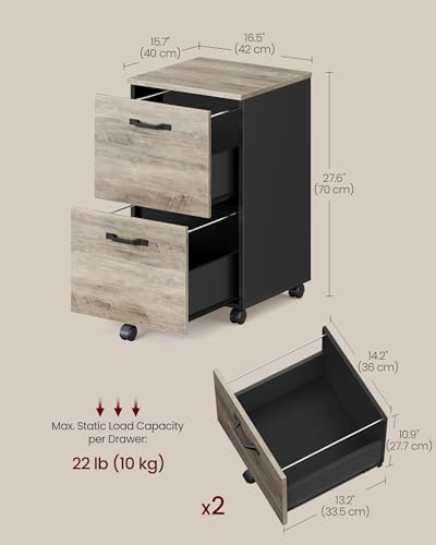 VASAGLE 2-Drawer File Cabinet, Small Rolling Filing Cabinet