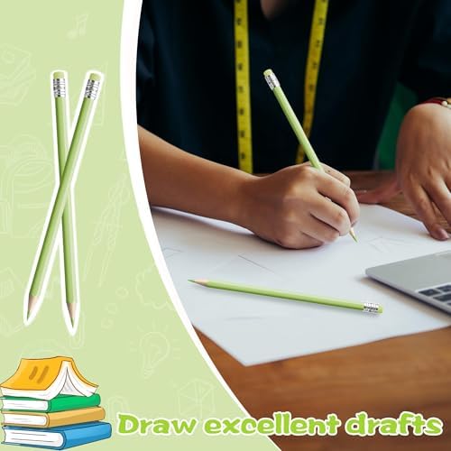 36 PCS Macaron Green Colored Pencils with Eraser Pre Sharpened Pencil 2 HB - Ideal for Checking, Grading, Tests & Office/School Supplies (cutegreen)