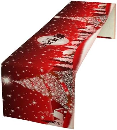 Merry Christmas Table Runner Red Snowflakes ,Xmas Ball Ornaments Snow Red Table Runners for Dinning Table,Snowflake Sparkle Kitchen Decor,Holiday Dinner Decoration-13x108 Inch