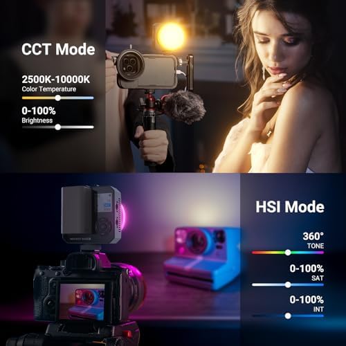 NEEWER Basics 28W Full RGB Pocket LED Video Light, Dimmable COB Studio Continuous Output Lighting for Photography Video Recording Vlog Streaming, 6000lux/0.5m 2500K–10000K CRI98 20 Scenes, HL28C