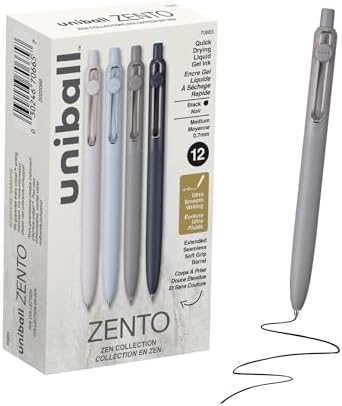 uniball™ Zento Gel Pens, Black Ink, 0.7mm Medium Point, 12 Count