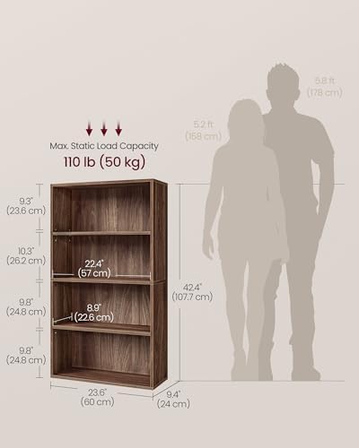 VASAGLE 4-Tier Bookshelf, Storage Organizer, 23.6 x 9.4 x 42.4 Inches