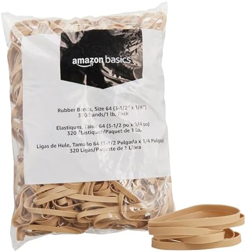 Amazon Basics Rubber Bands, Office Supplies, Size 64 (3-1/2 x 1/4 Inch), 320 Bands/1 lb Pack, 25-Pack, Tan