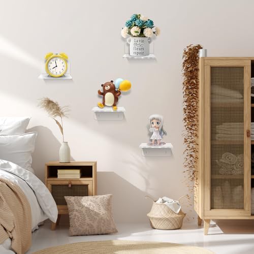 Acrylic Small Shelf,Mini Floating Wall Shelf,Wall Mounted Storage Shelf,for Pop Figures,Plant,Picture Photo Modern Wall for Office Bedroom Living Room,Clear