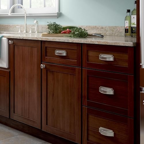Franklin Brass 10 Pack Brushed Nickel Cabinet Handles 3 inch or 3-3/4 inch (76mm or 96mm) Kitchen Cabinet Handles and Drawer Pulls for Cupboards and Dressers |Notched Backplate