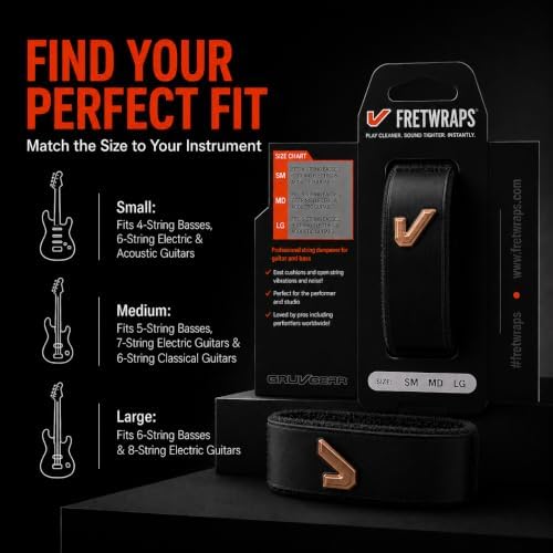 Gruv Gear Fret Wrap & Guitar Mute, Fretwrap for Acoustic, Electric & Bass | String Dampener Recording, Tapping & Practice Accessory (1 Pack, Medium Black and Bronze, Fits 5 String Bass, 7 String