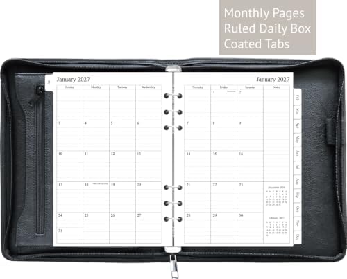 Fan&Ran 2027 Zippered Planner, 6-Ring Portfolio Binder with 2027 Weekly Inserts, A5 Size, Black