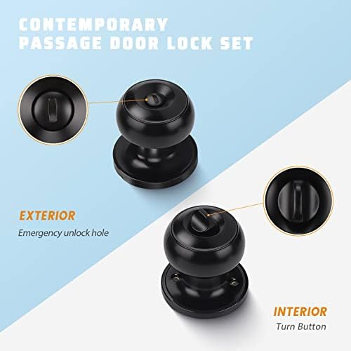 KNOBWELL 3 Pack Keyless Privacy Door Knobs, Matte Black Door Knobs Interior, Privacy Door Knob for Bed/Bath Function Interior Door Use, Round Shape