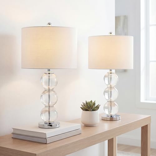 JONATHAN Y Bella 27" Glass Table Lamp, Clear/Chrome, Set of 2