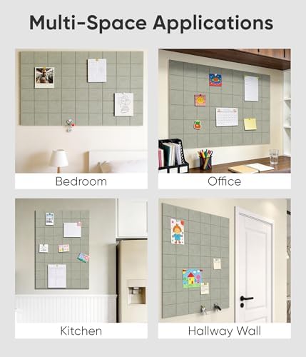 Large Cork Board for Walls 36" x 24", 6 Pack Felt Wall Tiles with Push Pins for Office Home, Pin Board Bulletin Board for Photo Pictures, Sage