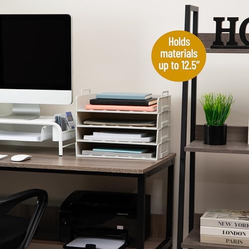 Mind Reader Stackable Paper Tray, Desktop Organizer, File Storage, Office, Plastic, 13.75" L x 10" W x 10.75" H, 4 Pcs., Beige