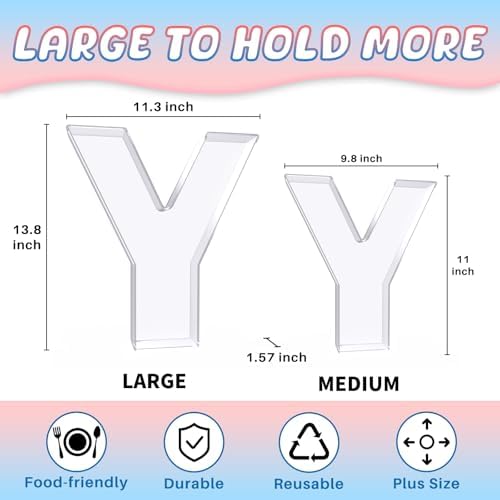 13.8" Extra Large Acrylic Letter Charcuterie Board Box, Reusable Fillable Letter Cake Candy Dish Display Serving Tray for Birthday Anniversary Party Decoration (Y)