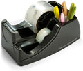 Officemate 2-in-1 Heavy Duty Tape Dispenser - Fits 1 Inch and 3-Inch Cores, Weighted 5.5 lb Base for Stability, Holds Packing and Standard Tape, Storage Compartment for Office Supplies, Black