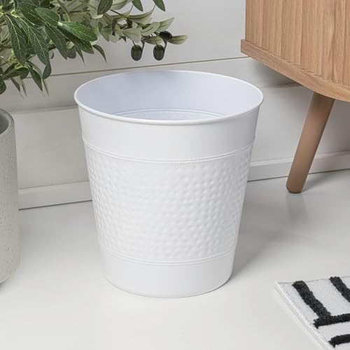 happimess Riley 2 Gal Hammered Steel Bin 10" H, Matte White, Set of 2