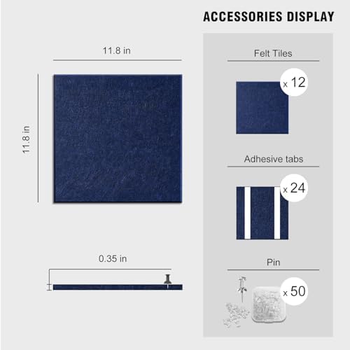 48"x36" Felt Corkboard Bulletin Board,TSJ OFFICE,12 Pack for Wall,Navy Blue