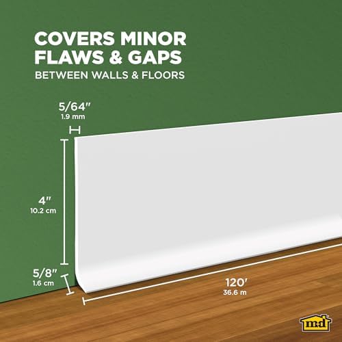 MD Building Vinyl Wall Base, Snow White, 4in x 120ft