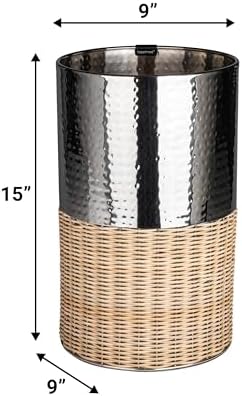 happimess Asher 4.13 Gal Wicker Cylinder Waste Basket, Chrome/Natural