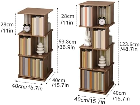 GAMAK Rotating Bookshelf Kids 360 Display 3-4 Tier Revolving Bookcase with Brake Wheels Floor Standing Bookcase Narrow Bookshelf for Small Spaces Natural Wood (Color : Wood, Size : Landing_Three)
