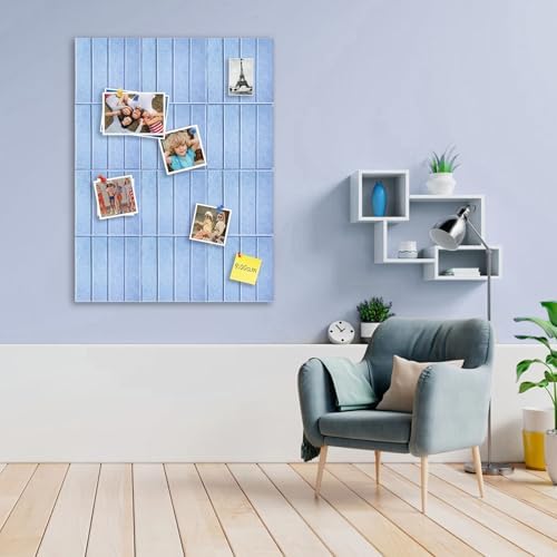 12 Packs Light Blue Felt Pin Board, Large 12" Bulletin Board with 30 Push Pins, Felt Board Slat Wall Paneling for Office Home Kitchen, Self-Adhesive Corkboard Tiles for Classroom Message Photos Memos