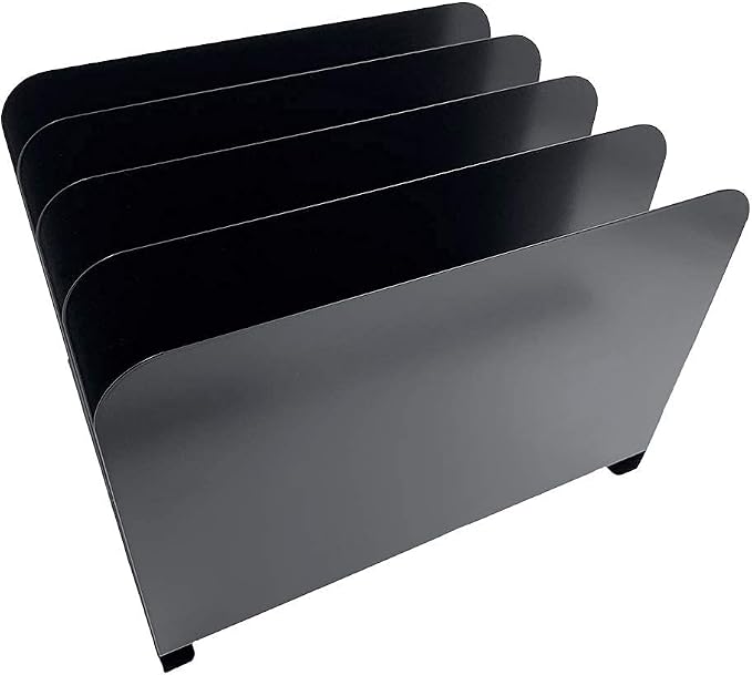Huron Desktop File Organizer Vertical 4 Slot, Black Commercial Grade Steel