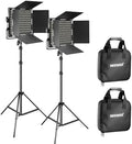NEEWER 2 Pack Bi Color 660 LED Video Light and Stand Kit: (2) 3200-5600K CRI 96+ Dimmable Light with U Bracket and Barndoor, (2) 75 inches Light Stand for Studio Photography, Video Recording (Black)