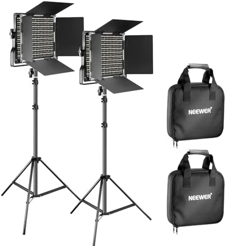 NEEWER 2 Pack Bi Color 660 LED Video Light and Stand Kit: (2) 3200-5600K CRI 96+ Dimmable Light with U Bracket and Barndoor, (2) 75 inches Light Stand for Studio Photography, Video Recording (Black)