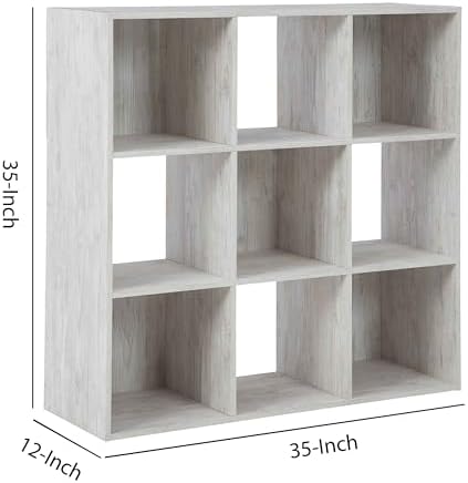 Benjara 9 Cube Wooden Organizer with Grain Details, White