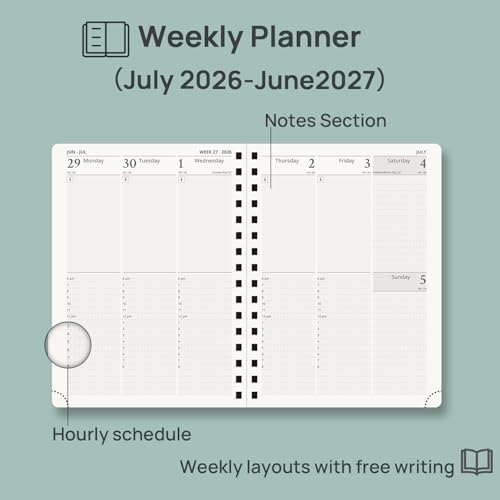 POPRUN 2026-2027 Weekly Planner 6.25" x 8.5" Weekly and Monthly Planner