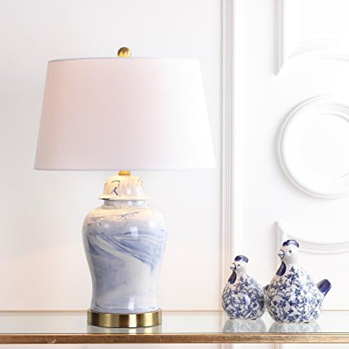 JONATHAN Y Wallace Ginger Jar 26" Marble Ceramic Table Lamp, Blue/White
