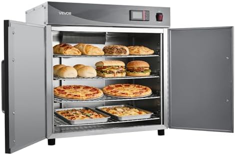 VEVOR Electric Hot Box Food Warmer, 4-Tier Commercial Warming Cabinet with Water Tray, Double-Door and Adjustable Shelves, Stainless Steel Food Warmer Cabinet, for Restaurant, Kitchen, Pizza, Chicken