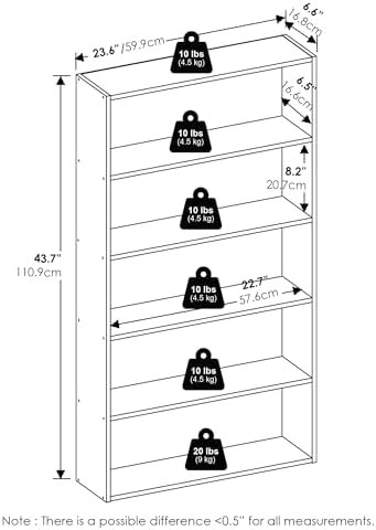 Furinno Basic DVD Shelf, 5-Tier CD Rack, Cube Storage, White | 7 x 24 x 44, Open Shelf for DVD Blueray Game Disc, Organizer Media Shelf, for Living Room, Bedroom, Home Office