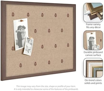 Kate and Laurel Framed Fabric Pinboard 18 x 42, Red Botanical Block Print Printed Linen Classic Bulletin Board for Use as a Vision Board or Wall Organization, Florence Medium Brown Frame