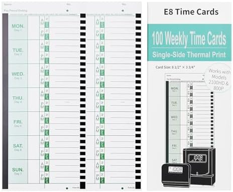 300 E8 Thermal Time Cards, Compatible with Lathem 2100HD & 800P Time Clocks