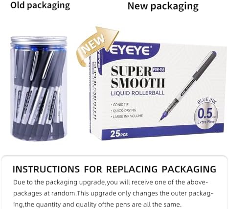 EYEYE 25 Pack 0.5mm Blue Rollerball Pens Extra Fine Point Quick Dry, Liquid Ink Pens Fine Point Smooth Writing Pen for Journaling, Note Taking, Office, School Supplies