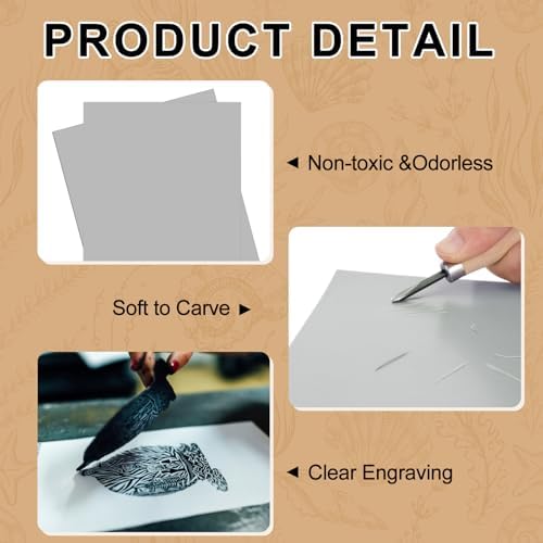 Yeaqee 8 Pcs Linoleum Block Rubber Carving Block Soft Linocut Blocks Large Linoleum Sheet Unmounted Lino Plates for Engraving Art Project Printmaking Artist Studio Supplies (4 x 6 Inch,Gray)
