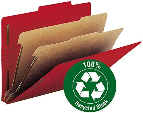 Smead Value Filing 100% Recycled Pressboard Classification File Folder, 2 Dividers, 2" Expansion, Letter Size, Bright Red, 10 per Box