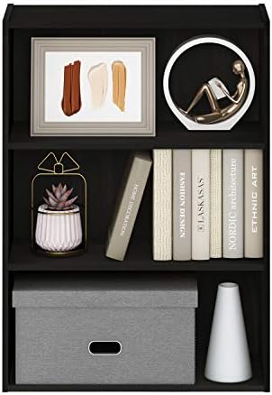 Furinno PASIR Book Shelf, 3-Tier Bookshelf, Storage Shelves Bookcase, 9.7 x 23.7 x 31.5, for Living Room, Bedroom, Home Office, Dark Espresso