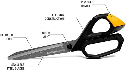 ToughBuilt - Pro Grip Jobsite Scissors, Titanium Blades, TB-H4-70-11