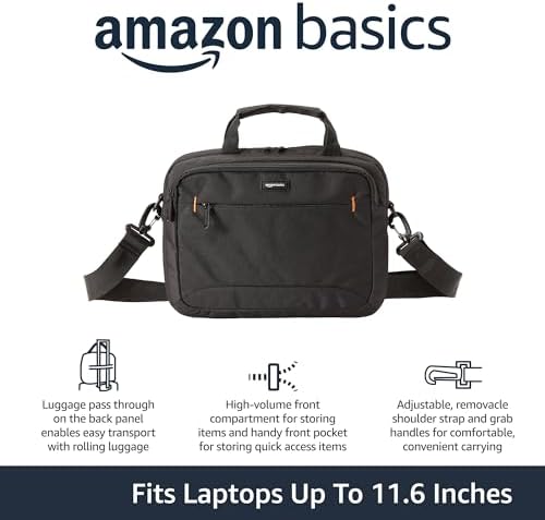 Amazon Basics Laptop Carrying Case with Adjustable Shoulder Strap, 11.6 in, Black, 10-Pack