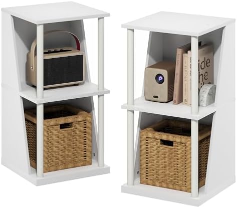 Furinno Flexi Book Shelf, 4-Cube Bookshelf, Standing Bookcase, White