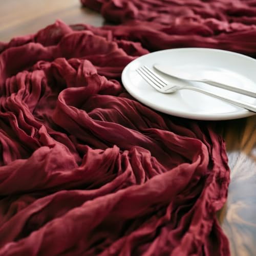 Burgundy Cheesecloth Table Runner Fall Boho Wedding Birthday Home Decor