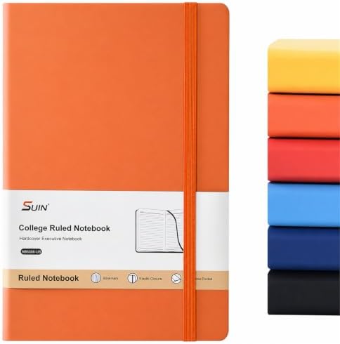 SUIN A5 Hardcover Lined Journal Notebook, 200 Pages, Orange, 1 Pack