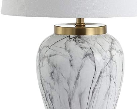 JONATHAN Y Prague 28" Ceramic Marble Table Lamp, White/Gold