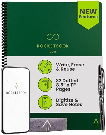 Rocketbook Core Reusable Smart Notebook, Letter Size 8.5x11, Green